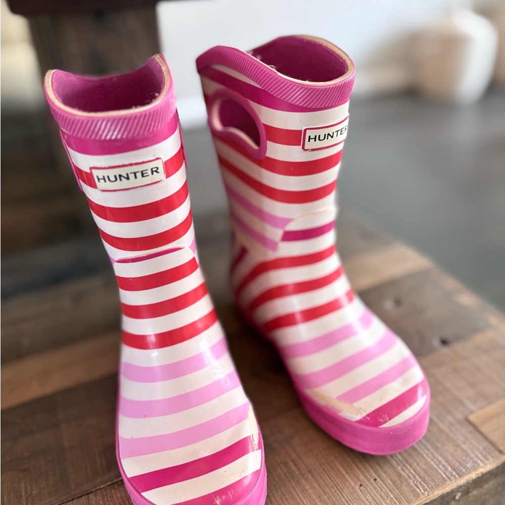 Hunter Kids Pink & Light Pink Striped Rubber Rain Boots